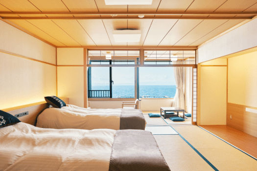 浅虫温泉 南部屋・海扇閣 <禁煙>むつ湾を見渡せる堀こたつ付き和モダンツイン【5~7F・57㎡・シモンズベッド】