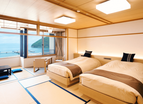 浅虫温泉 南部屋・海扇閣 <禁煙>むつ湾を見渡せる堀こたつ付き和モダンツイン【5~7F・57㎡・シモンズベッド】