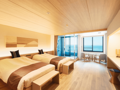 浅虫温泉 南部屋・海扇閣 <禁煙>ラグジュアリーツイン 客室露天風呂付き 【8F・60㎡・シモンズベッド】