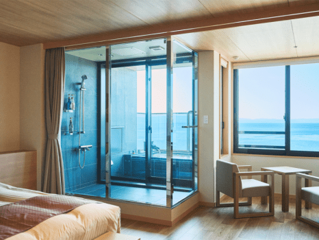 浅虫温泉 南部屋・海扇閣 <禁煙>ラグジュアリーツイン 客室露天風呂付き 【8F・60㎡・シモンズベッド】