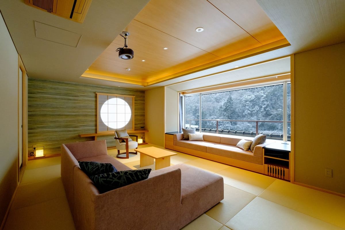 三朝館 【Suite Room瑞木(禁煙)】和モダン90平米＋リビングテラス露天風呂≪夕食・個室食事処≫