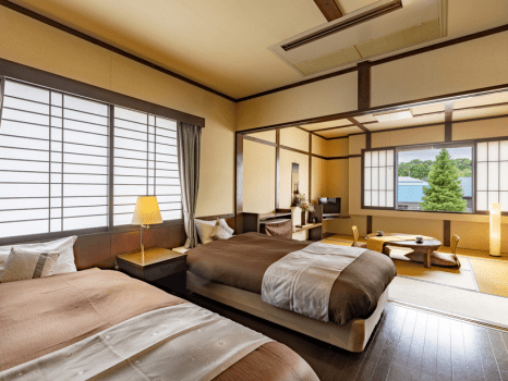 さんご草の郷 能取の荘 かがり屋 ■貸切半露天風呂確約■デラックスツイン◇篝火◇<街側>■デラックスツイン◇篝火◇<街側>