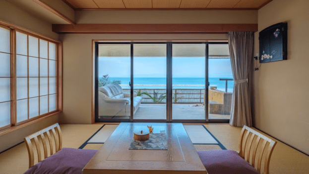 夫婦露天風呂の宿  吟松  【禁煙】＜岩露天風呂付き＞海側４階和室８帖＋ツインベッド