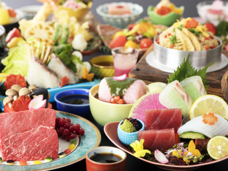 琴平グランドホテル 桜の抄 <DP>【基本会席:展望レストラン】大迫力!オープンキッチンの「鉄板焼き」+「選べる讃岐うどん」も♪