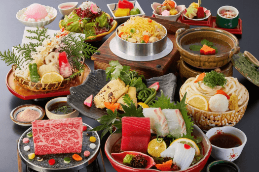 琴平グランドホテル 桜の抄 <DP>（19：10開始）【基本会席：展望レストラン】オープンキッチンの「鉄板焼き」＋「選べる讃岐うどん」