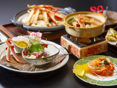 湯陣 千代の湯 【公式サイトダイナミックパッケージ限定×活蟹づくし×お食事処】お一人様1枚の活松葉がにを使用！蟹を堪能「活蟹会席プラン」