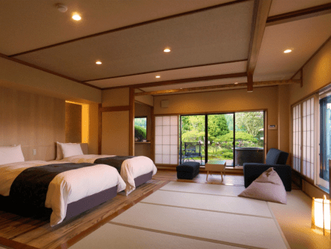 月岡温泉　ホテルひさご荘 露天風呂・ガーデンテラス付客室（56平米）ReFaルーム