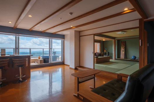 夫婦露天風呂の宿  天テラス 陶器露天付　3階73㎡　和洋コーナースイート（ツイン）【てんびん座】