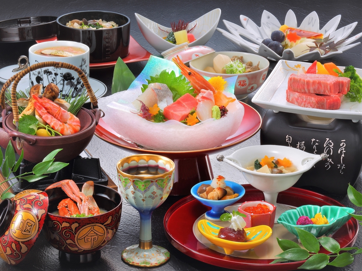 あつみ温泉・萬国屋 <個室確約>【山形の食材を堪能】贅沢に味わう海の幸&特選山形牛ステーキ付き和会席プラン