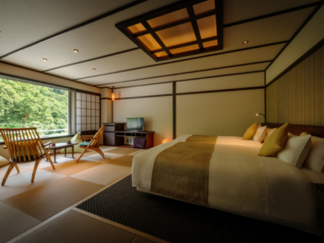 湯の杜ホテル志戸平 山景デラックスタイプ（和洋室）【禁煙ルーム】7畳＋シモンズ社製セミダブルベッド2台（定員4名）