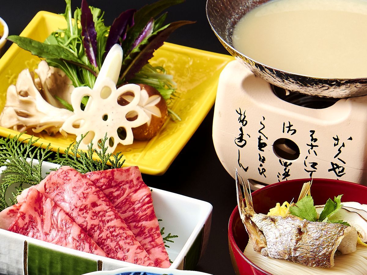 加賀山代温泉 みどりの宿 萬松閣 【美食デュエット会席】「高級魚のど黒と、和牛ロースト」★四季の前菜や造りを肴にオトナの舌で味わう